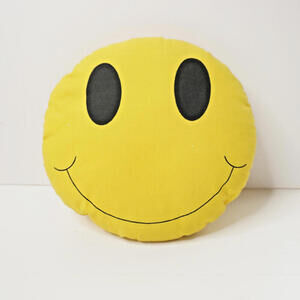 VTG Smiley Face Yellow Round‎ Art Decor Pillow 12” Retro Open / Closed Eyes SEE